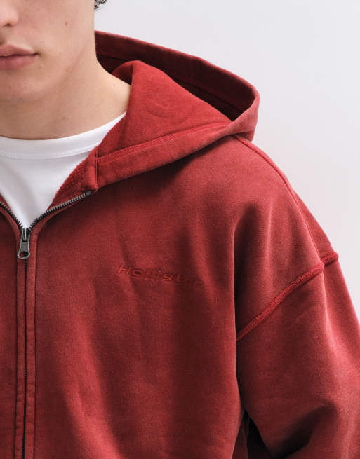 Hollister felpa con cappuccio con zip e logo stampato sul retro rossa, 3 di 5