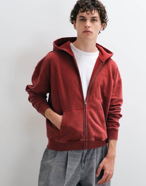 Hollister felpa con cappuccio con zip e logo stampato sul retro rossa, 4 di 5