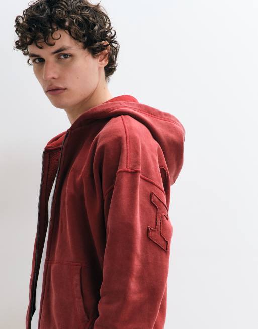 Hollister felpa con cappuccio con zip e logo stampato sul retro rossa, 5 di 5