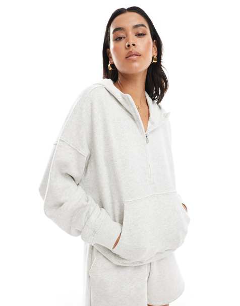 Hollister - Felpa con cappuccio dad fit grigio mélange con logo e zip - view 1
