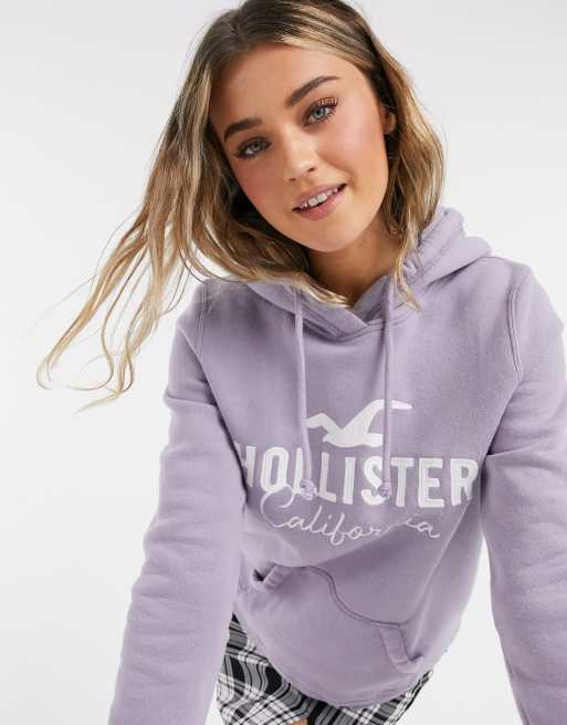 Hollister Felpa con cappuccio e logo lilla