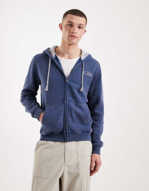 Hollister - Felpa con cappuccio e zip blu con grafica sulla manica - view 1