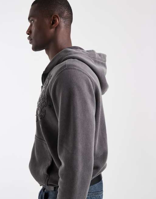 Hollister - Felpa con cappuccio e zip nero slavato con etichetta y2k, 5 di 5