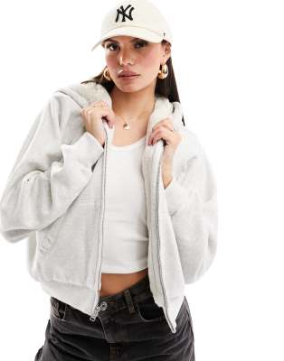 Hollister Felpa con cappuccio grigio chiaro con zip e morbida