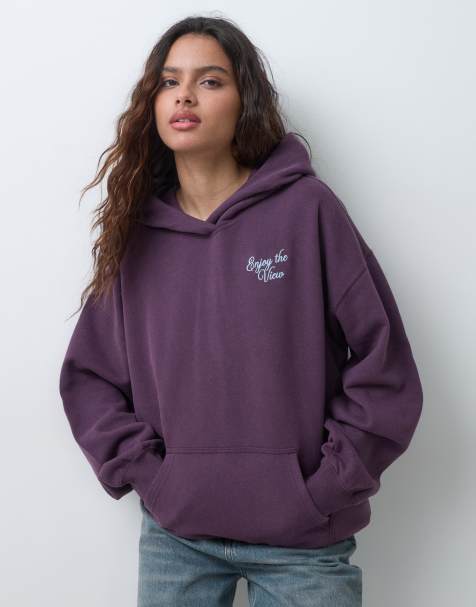 Hollister felpa con cappuccio oversize con stampa color prugna - view 1