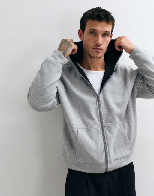 Hollister felpa con cappuccio reversibile con zip in nero e grigio, 1 di 5