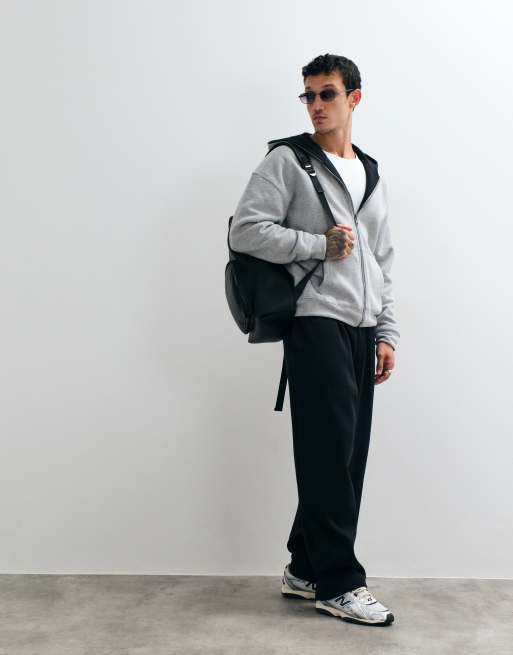 Hollister felpa con cappuccio reversibile con zip in nero e grigio, 4 di 5