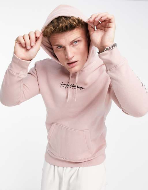 Hollister Felpa con cappuccio rosa chiaro con logo scritto ASOS