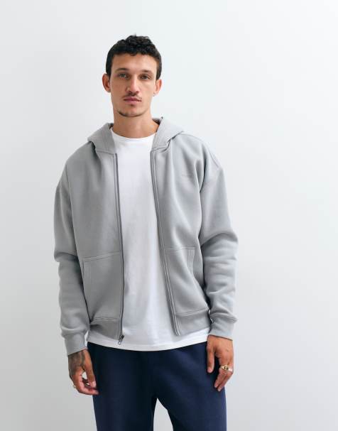 Hollister felpa con cappuccio squadrata con zip integrale in antracite - view 1