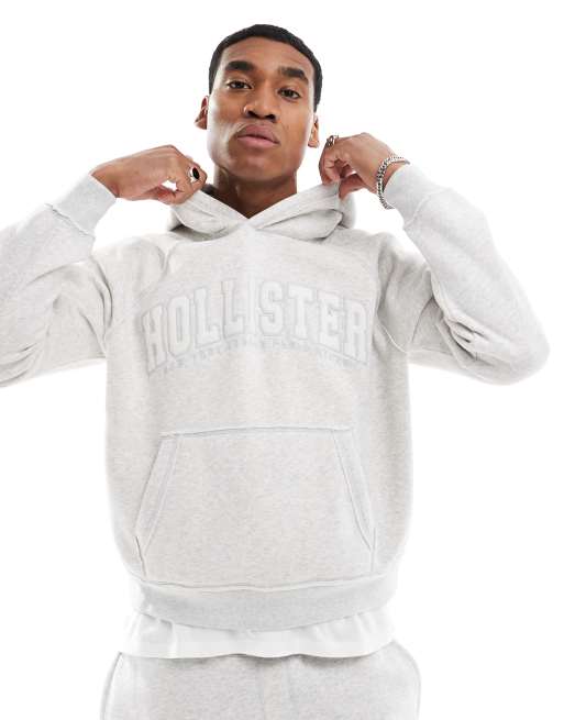 Hollister Felpa con cappuccio squadrata grigia con scritta del logo