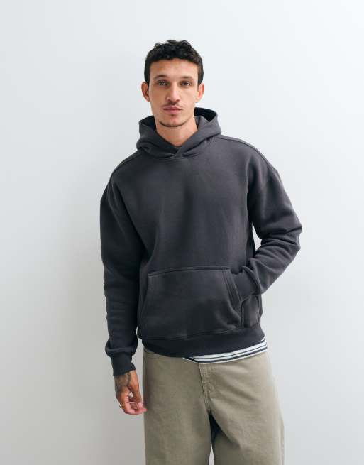 Hollister felpa con cappuccio squadrata in grigio scuro, 4 di 5