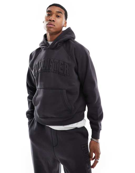 Hollister Felpa con cappuccio squadrata nera con scritta del logo ASOS