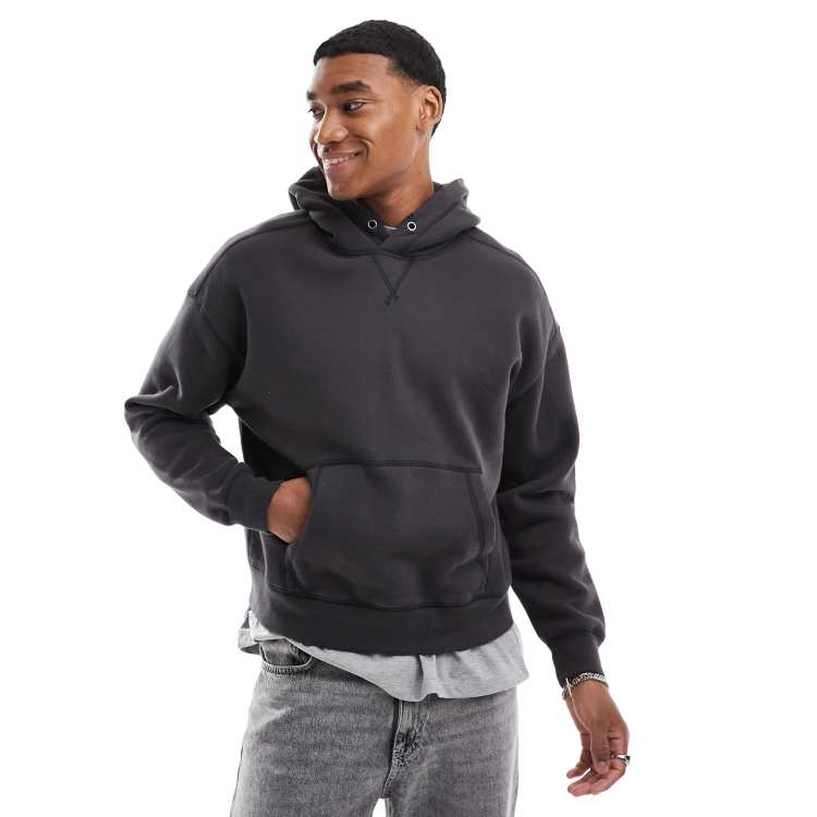 Hollister Felpa con cappuccio taglio corto nera con cuciture a contrasto ASOS
