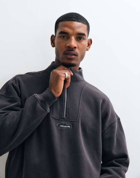 Hollister felpa con logo surf e zip corta nera - view 1