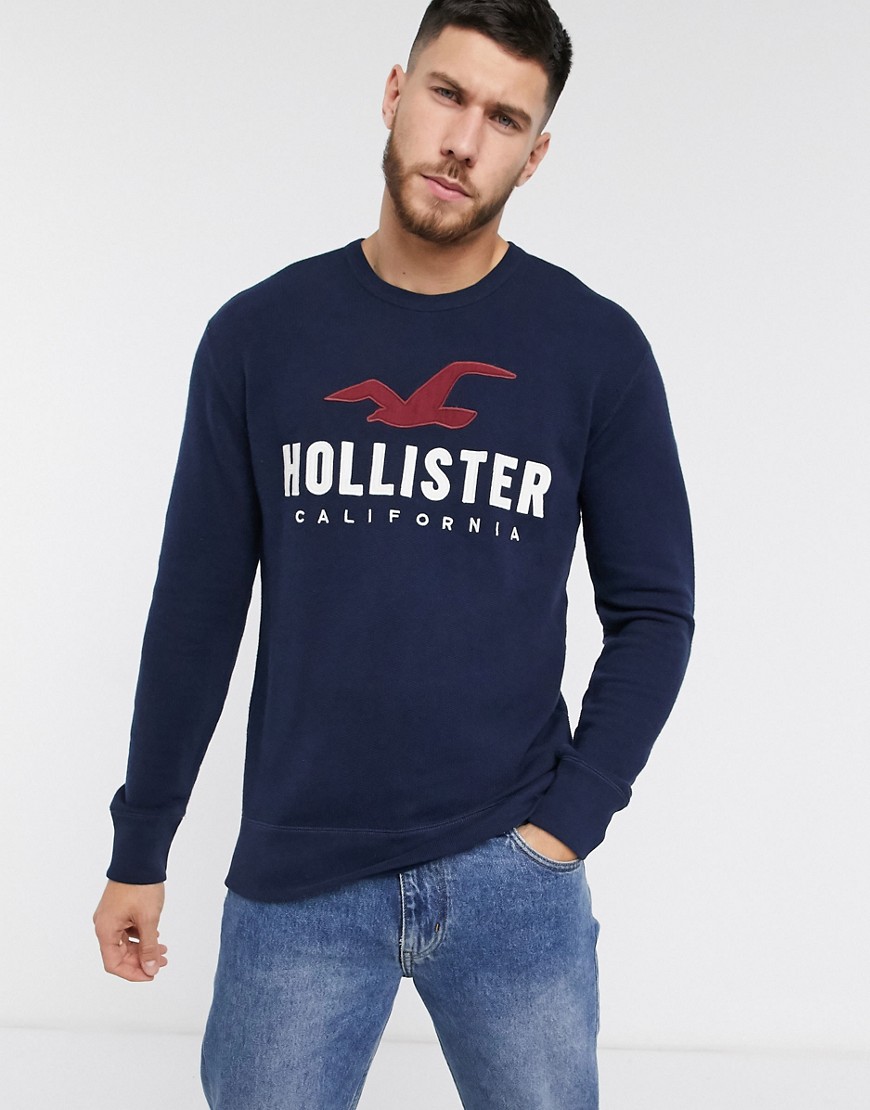 Hollister - Felpa girocollo tecnica con logo blu navy