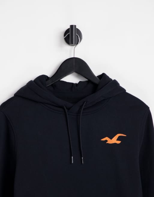 Hollister Felpa nera con cappuccio e logo a contrasto ASOS