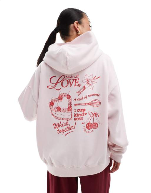 Hollister - Felpa oversize rosa con stampa a contrasto sul retro