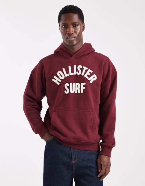 Hollister - Felpa squadrata in spugna rossa con cappuccio e logo - view 1