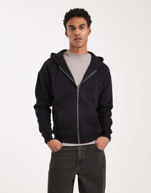 Hollister - Felpa squadrata nera con cappuccio e zip