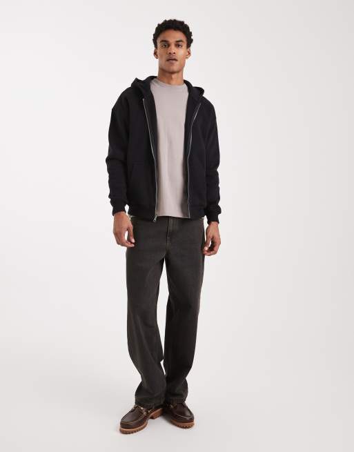 Hollister - Felpa squadrata nera con cappuccio e zip, 2 di 5