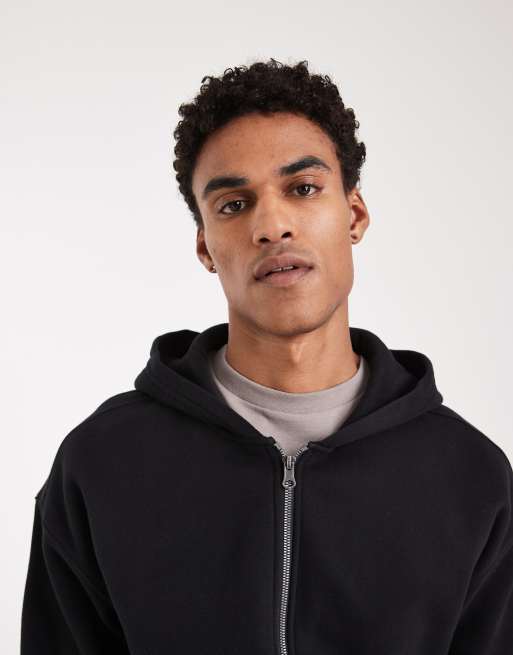 Hollister - Felpa squadrata nera con cappuccio e zip, 3 di 5