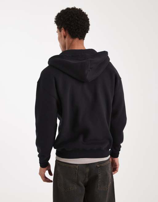 Hollister - Felpa squadrata nera con cappuccio e zip, 4 di 5