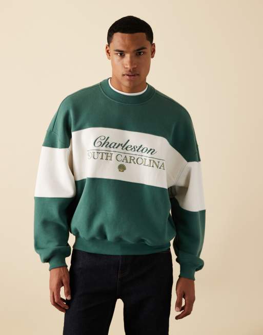 Hollister - Felpa verde ampia con grafica sul davanti