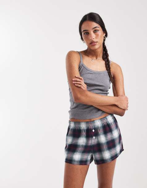 Hollister festive boxer pajama shorts in navy plaid - view 1