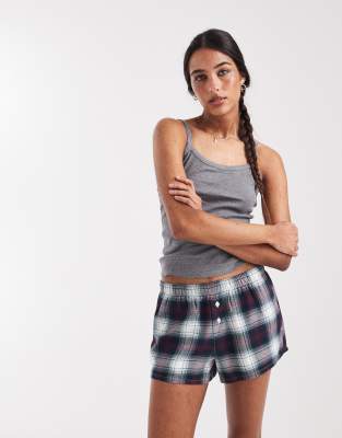 Hollister festive boxer pyjama shorts in navy plaid | ASOS