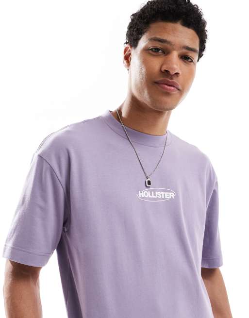 Hollister – Fioletowy pudełkowy T-shirt z małym logo