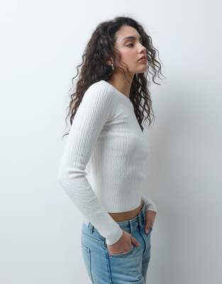 Hollister Fitted Cable Knit Slash Neck Sweater In White