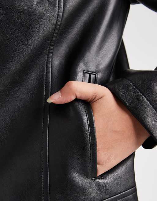 Hollister fitted faux leather jacket in black, 2 of 4