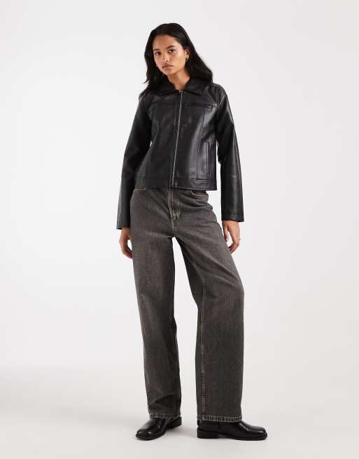 Hollister fitted faux leather jacket in black, 3 of 4