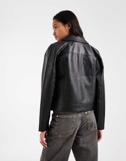 Hollister fitted faux leather jacket in black, 4 of 4