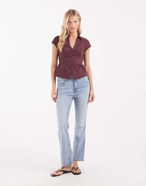 Hollister fitted short sleeve hook and eye shirt in berry polka dot, 2 of 4