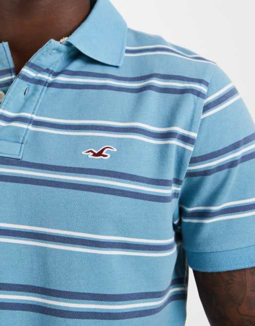 Hollister fitted short sleeve polo in blue stripe, 4 of 5