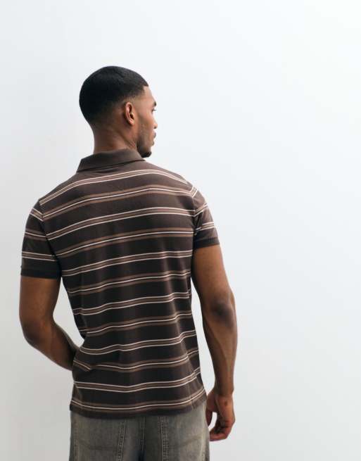 Hollister fitted short sleeve polo with icon logo in brown stripe, 5 of 5