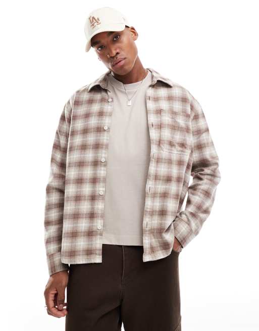 Hollister – Flanell-Hemdjacke in Braun mit kleinem Karomuster ASOS