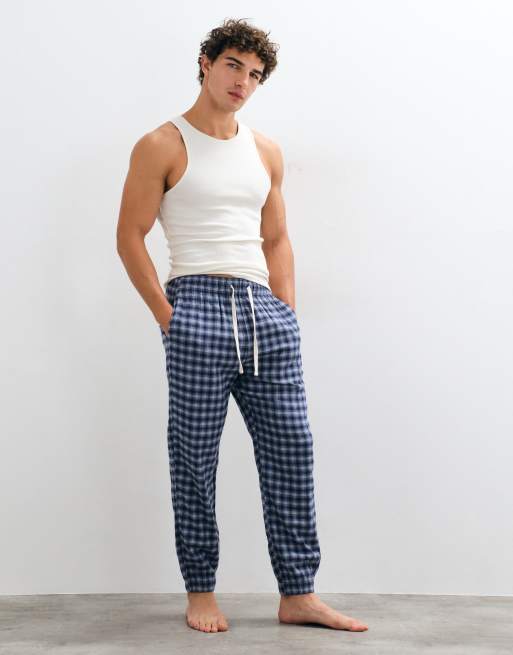 Hollister Flanell-Pyjamahose mit Bündchen in blau kariert, 1 von 4