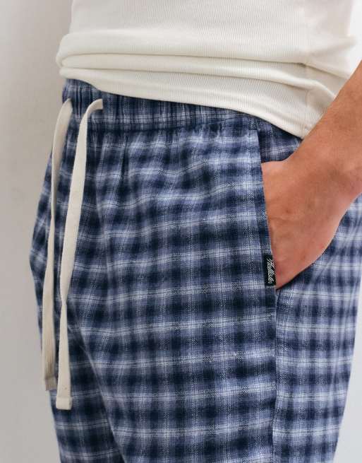 Hollister Flanell-Pyjamahose mit Bündchen in blau kariert, 4 von 4