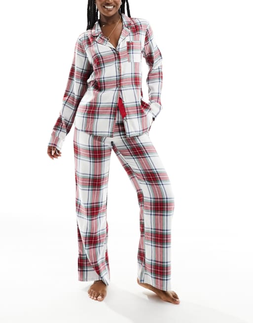 Hollister – Flanell-Pyjamaset mit Karomuster in Rot und Weiß