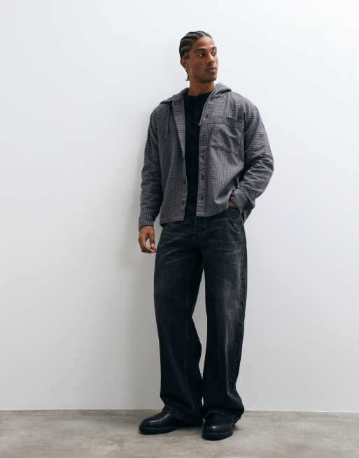 Hollister Flanellhemd mit Kapuze in schwarz kariert, 3 von 5