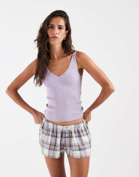 Hollister flannel pyjamasshorts i blå og hvidt tern - view 1