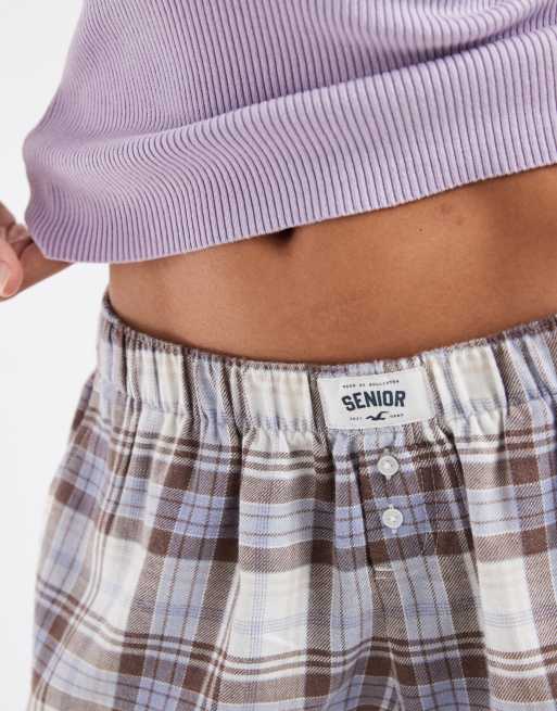 Hollister flannel pyjamasshorts i blå og hvidt tern, 4 af 5