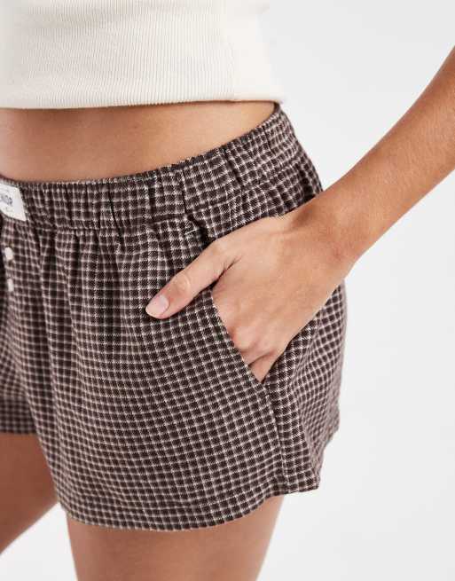 Hollister flannel pyjamasshorts i brun tern, 5 af 5