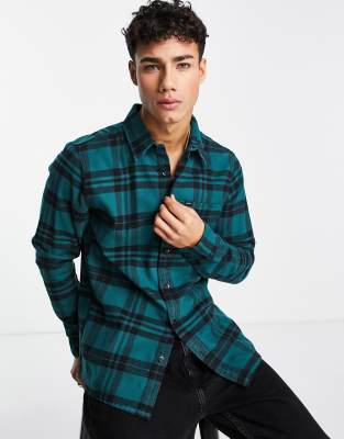Hollister Flannel Shirt In Blue Check-green In Green