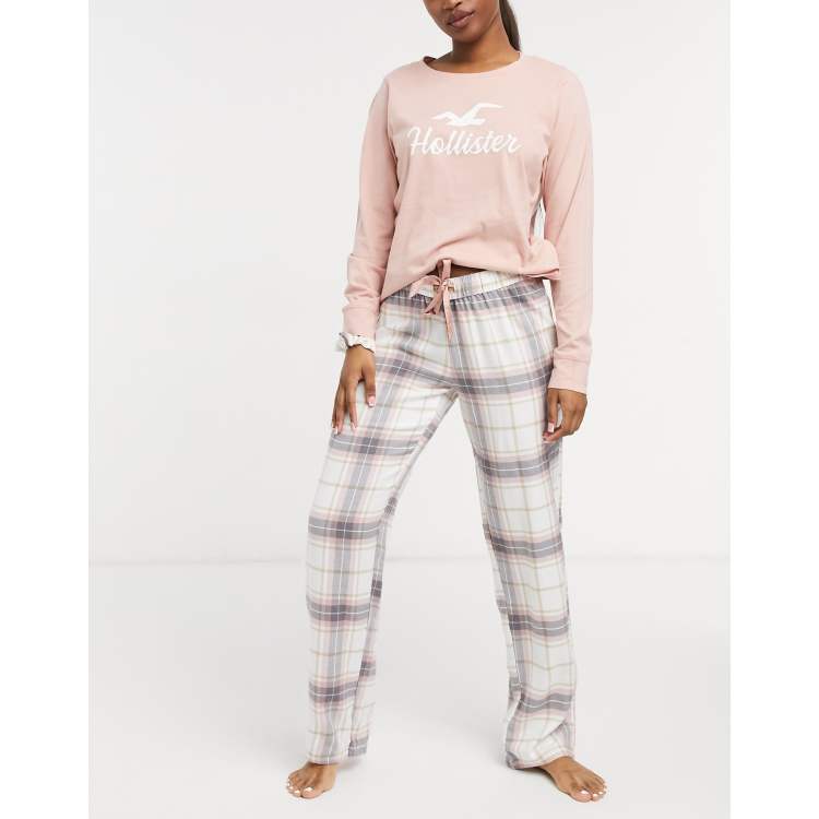 Hollister plaid pajama set in pink