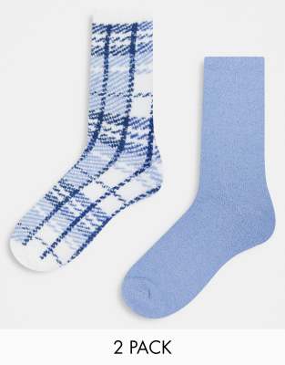 Hollister - Flauschige Socken in Blau kariert