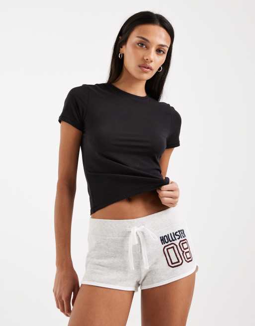Hollister fleece logo mini shorts in gray