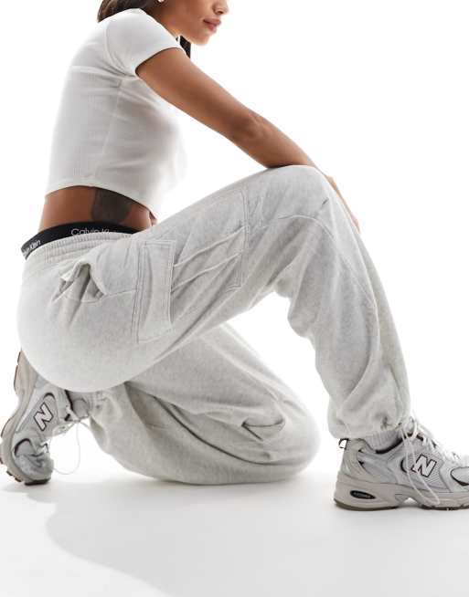 Hollister fleece parachute pants in grey